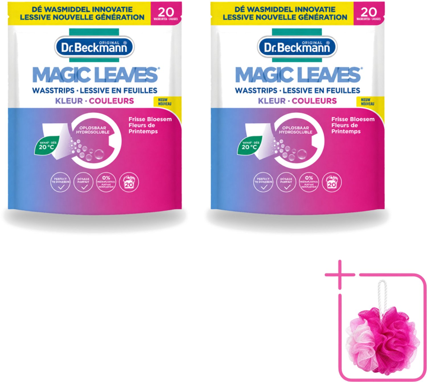 2 x Dr. Beckmann - Magic Leaves - Wasstrips - Gekleurde Was - Frisse Bloesem - 20 Wasbeurten - Bulkverpakking - Wasstrips - Douchemop - Gekleurde was