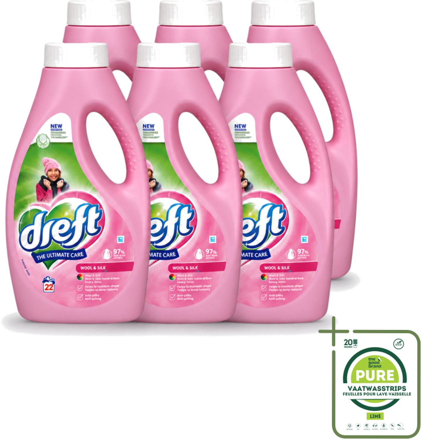 6 x Dreft – Vloeibaar Wasmiddel – Wol & Zijde – 22 Wasbeurten - Grootverpakking - Vaatwasstrips - Wol En Zijde Wasmiddel - Zachte Wasmiddelen - Wasmiddel Voor Delicate Stoffen - Wasmiddel Voor Zijde - Wasmiddel Voor Wol