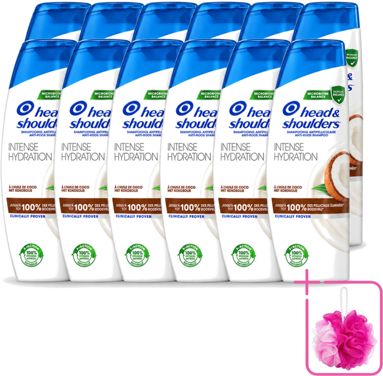 12 x Head & Shoulders - Anti-Roos Shampoo - Intense Hydration - Met Kokosolie - 285 ml - Bulkverpakking - Anti-roos shampoo - Douchemop - Roosvrij haar