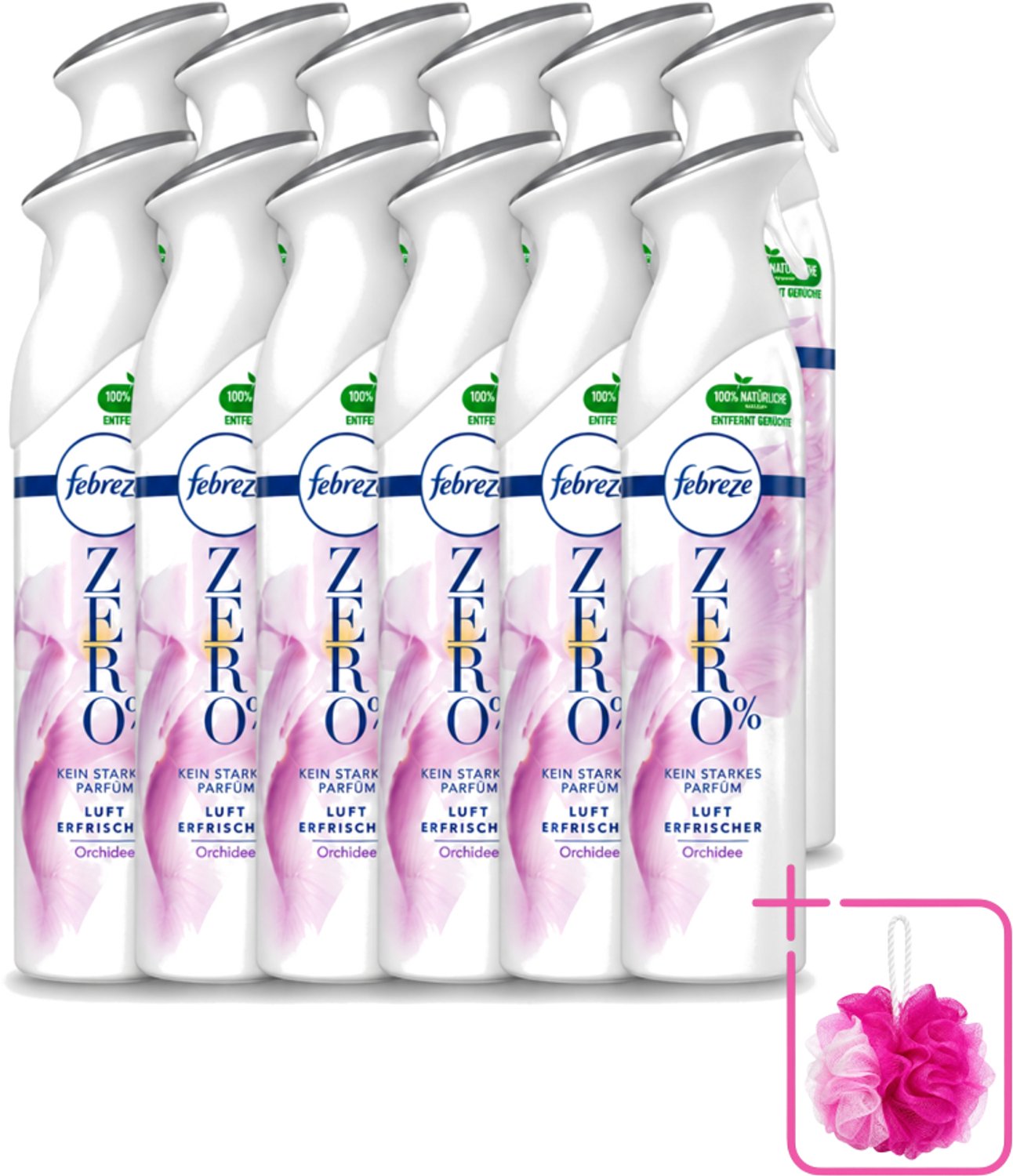 12 x Febreze Spray - Zero % - Orchidee - Luchtverfrisser - 300ml - Bulkverpakking - Luchtverfrisser - Douchemop - Geuren verwijderen