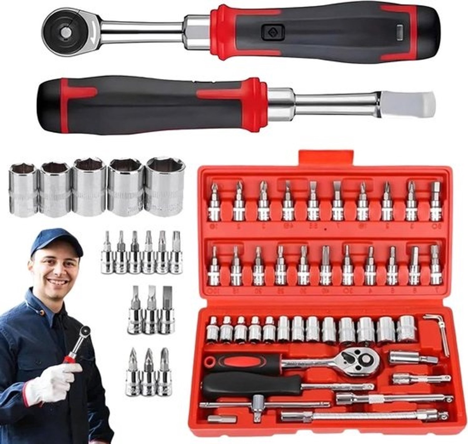 Mechanische Gereedschapsset - Reparatieset Handgereedschap - Auto en Thuis Reparatie - Chroom-Vanadium Staal - 37 Delig - Zilver