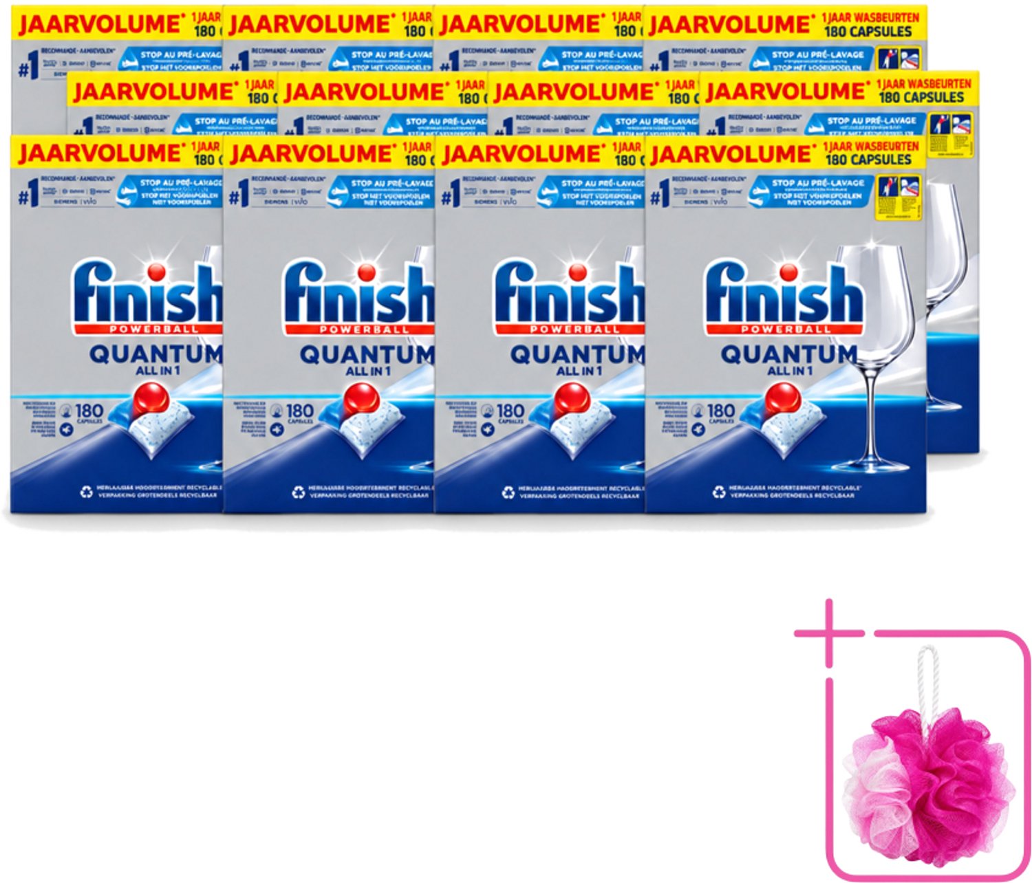 12 x Finish Powerball - Quantum All in 1 - Vaatwastabletten - 180 Tabletten - Bulkverpakking - Vaatwassen - Douchemop - Vaatwastabletten