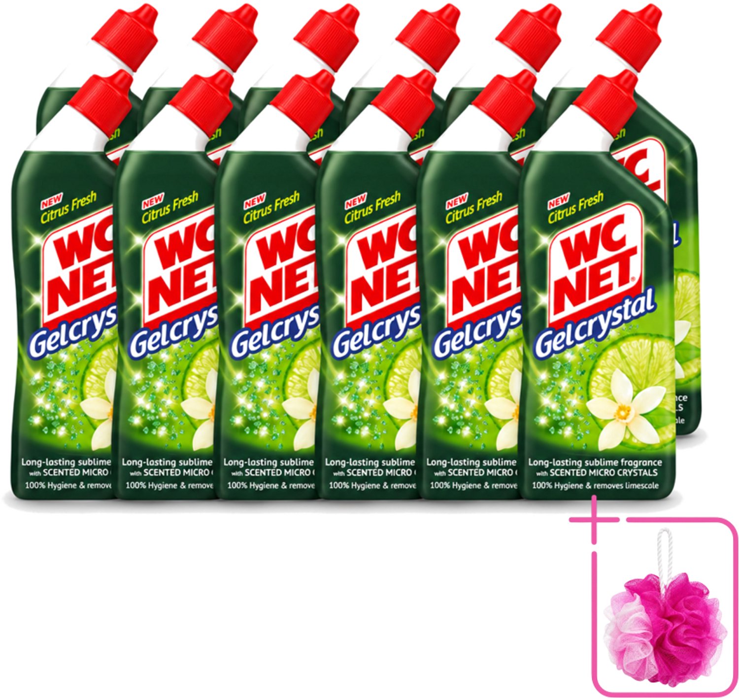 12 x WC Net - Toiletreiniger - Gel - Citrusgeur - Ontkalkt - 750ml - Bulkverpakking - WC net gel - Douchemop - Toilet reiniger