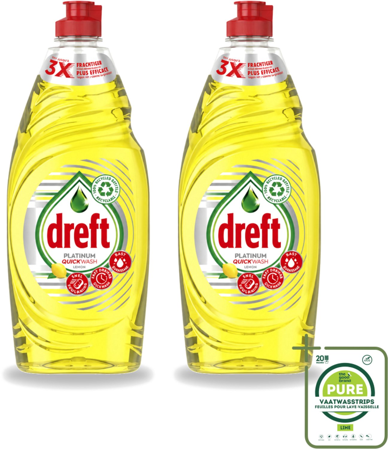 2 x Dreft Platinum Quickwash - Vloeibaar Afwasmiddel - Citroen- 625 ml - Grootverpakking - Snel Reinigen - Vaat Reinigen - Citroengeur - Vetresten Verwijderen - Afwasmiddel