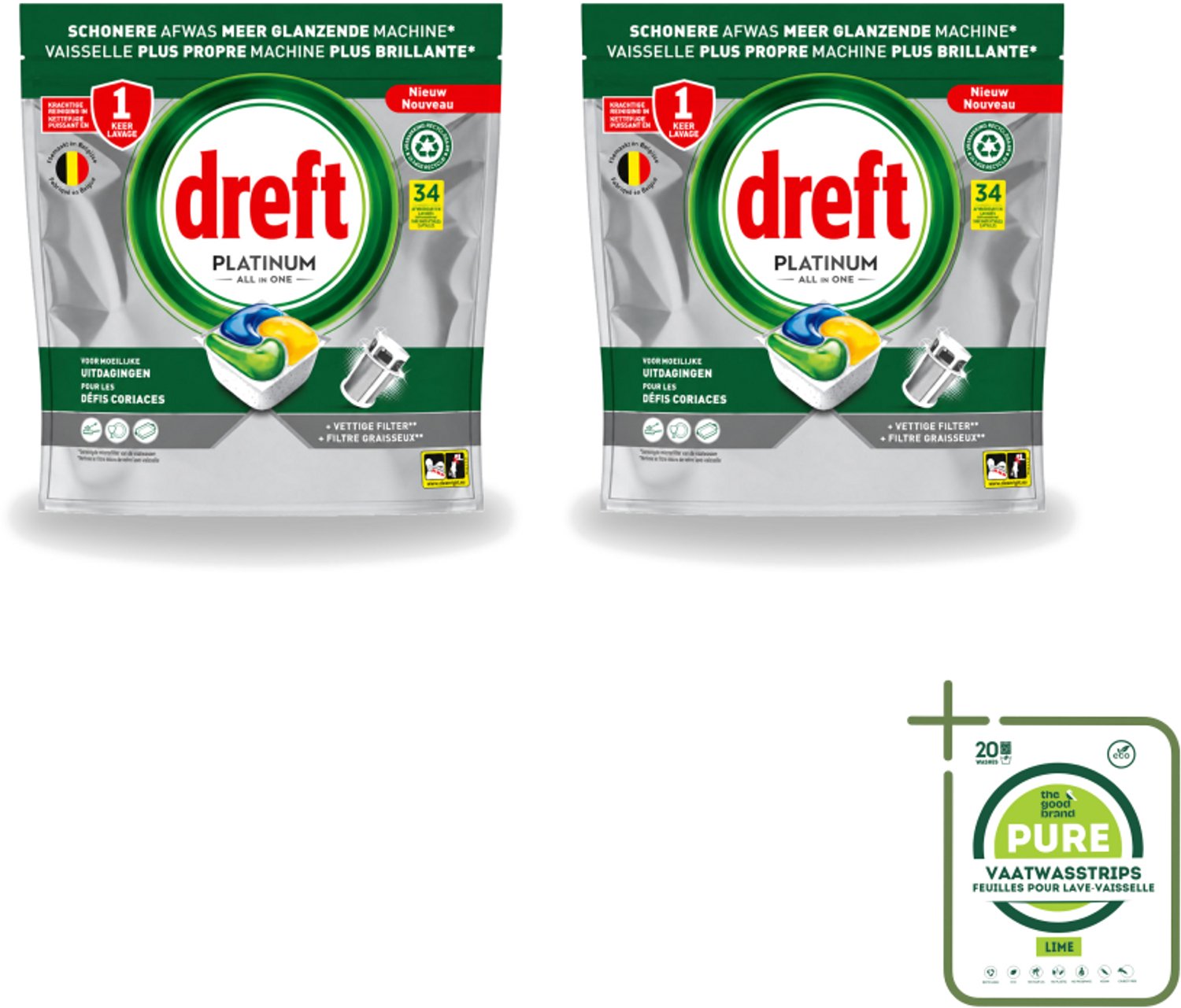 2 x Dreft Platinum - All In One - Vaatwascapsules - Citroen - 34 Afwasbeurten - Grootverpakking - Vaatwasmiddel - Vaatwascapsule - Citroengeur - Vaatwasser Reinigen - Vetfilter Reinigen