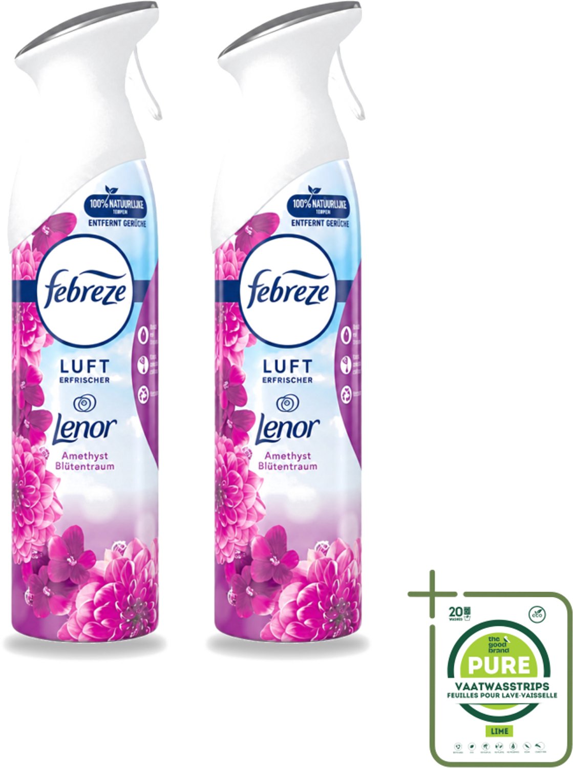 2 x Febreze Amethist Luchtverfrisser Spray - Frisse Bloemen Geur - 300ml - Grootverpakking - Vaatwasstrips - Luchtverfrisser - Geurverwijdering - Frisse Geur - Amethyst - Amethyst Bloesem Droom