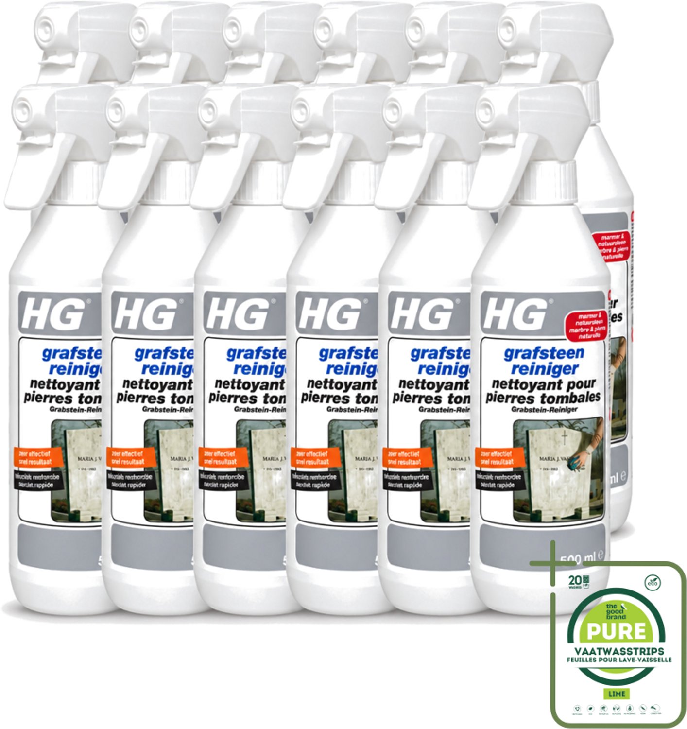 12 x HG - Grafsteenreiniger - Beschermt & Reinigt - 500 ml - Grootverpakking - Grafsteen Reinigen - Natuursteen Reinigen - Grafsteen Onderhoud - Grafsteen Reiniger - Grafsteen Behandelen