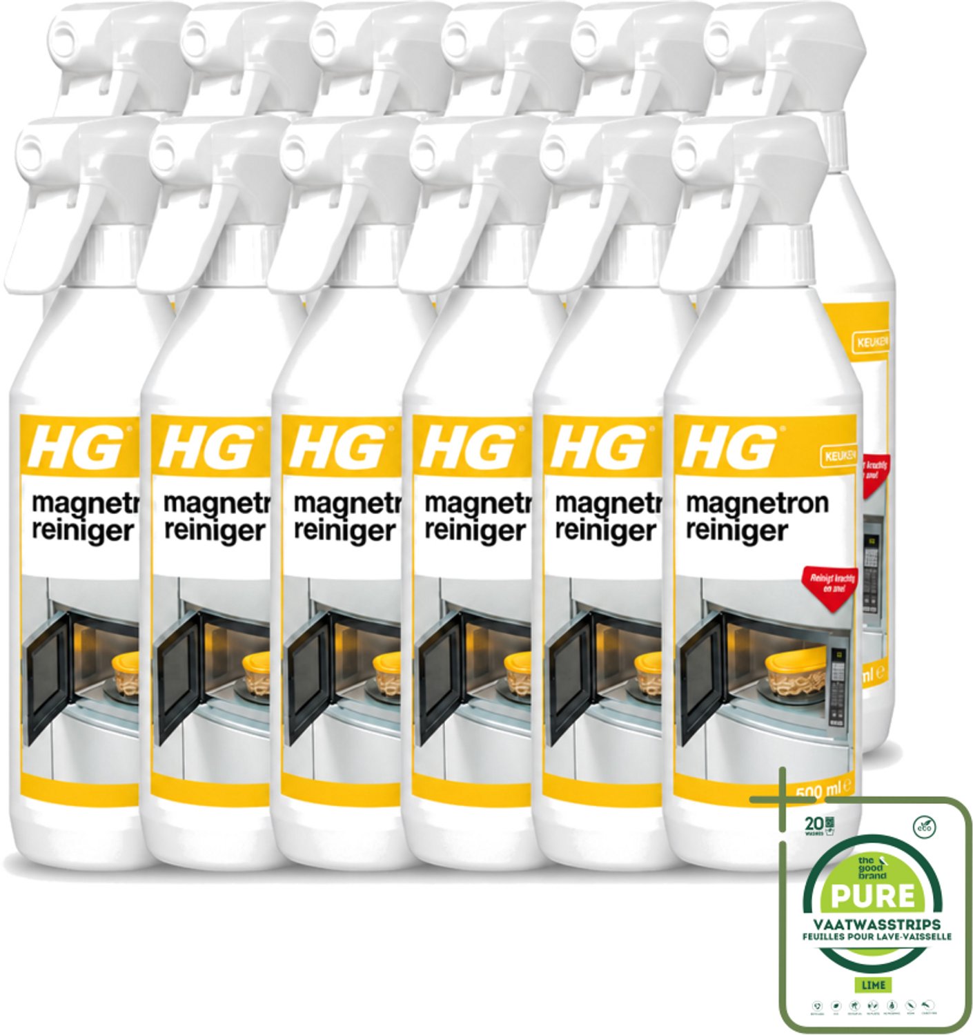 12 x HG - Magnetronreiniger - Reinigt Krachtig & Snel - 500 ml - Grootverpakking - Magnetron Reinigen - Magnetron Reiniger - Magnetron Reinigen Snel - Magnetron Vet Verwijderen - Magnetron Etensresten Verwijderen