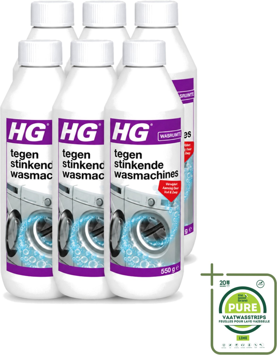 6 x HG - Tegen Stinkende Was - Verwijdert Aanslag Door Vuil & Zeep - 550 g - Grootverpakking - Vaatwasstrips - Wasmachine Reiniger - Stinkende Wasmachine - Wasmachine Aanslag - Wasmachine Vuil - Wasmachine Geur