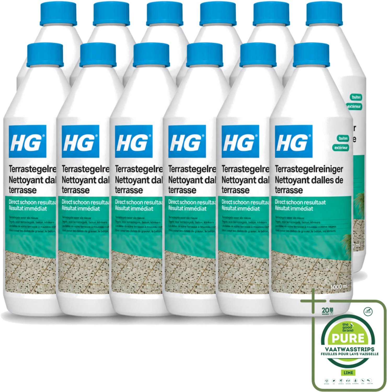12 x HG - Terrastegelreiniger - 1 L - Grootverpakking - Terras Reinigen - Terrastegel Reiniger - Grindtegel Reinigen - Beton Reinigen - Terras Schoonmaken