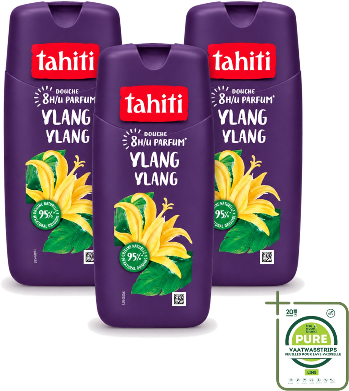 3 x Tahiti – Douchegel – Ylang Ylang - 315 ml - Grootverpakking - Vaatwasstrips - Douchegel Tahiti - Ylang Ylang Douchegel - Douchegel Voor Huidverzorging - Exotische Geur Douchegel - Milde Douchegel