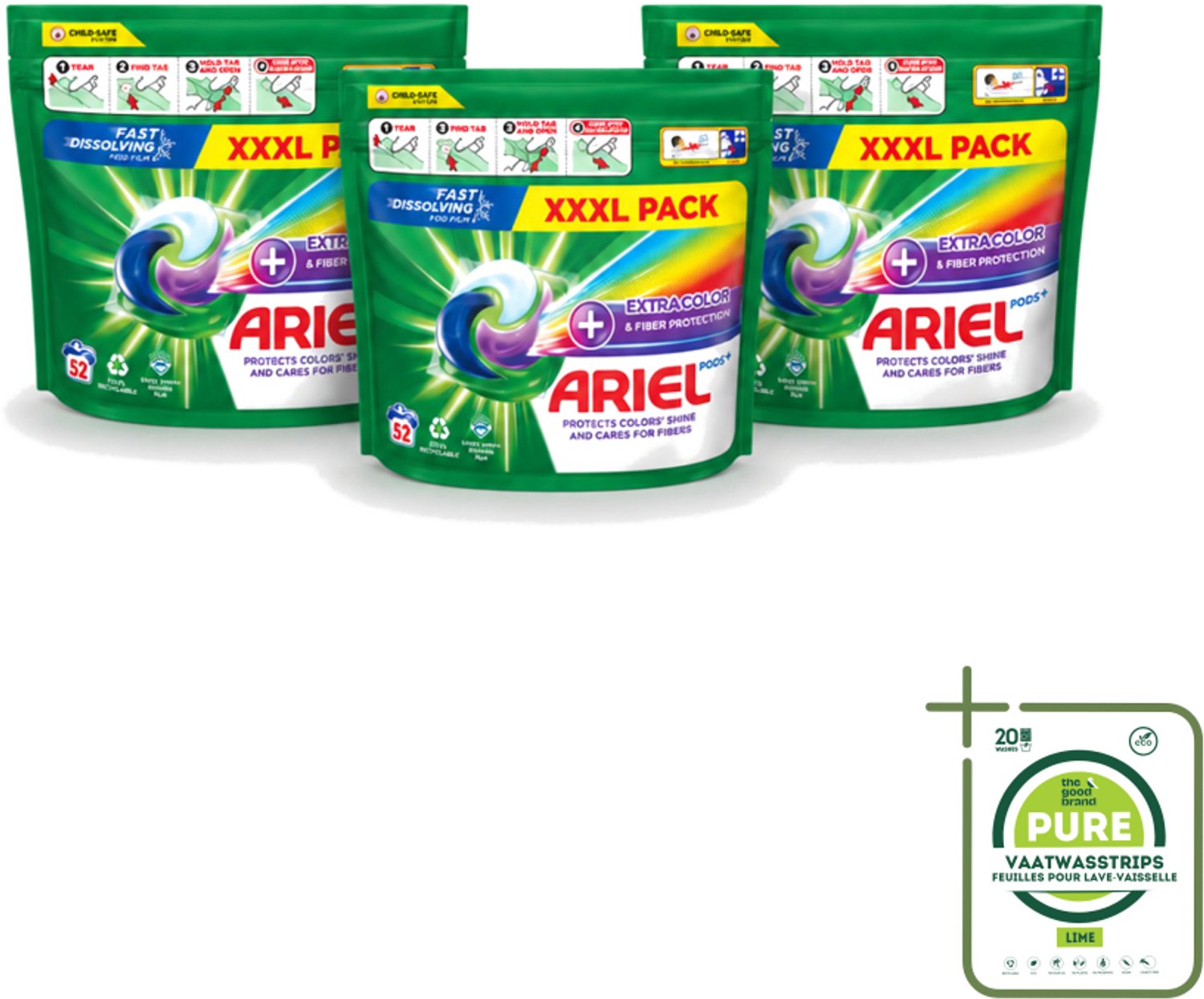 3 x Ariel – Waspods – Fiber Protection – 52 wasbeurten - Grootverpakking - Vaatwasstrips - Vezelbescherming - Wasmiddel Pod - Kleding Reinigen - Kleur Beschermen - Wasmiddel 52 Beurten