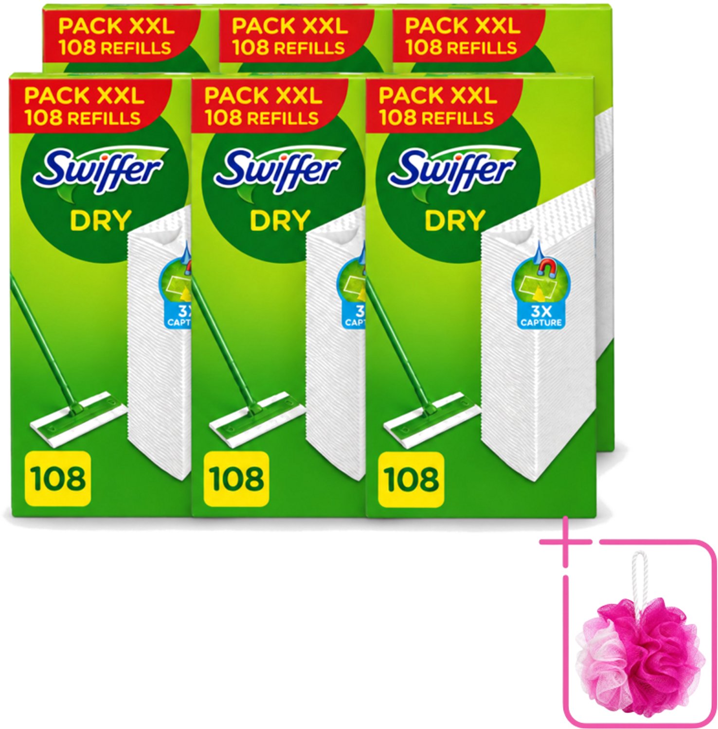 6 x Swiffer – Vloerdoekjes – Dry Navullingen – 108 doekjes - Bulkverpakking - Vloerdoekjes - Douchemop - Schoonmaken