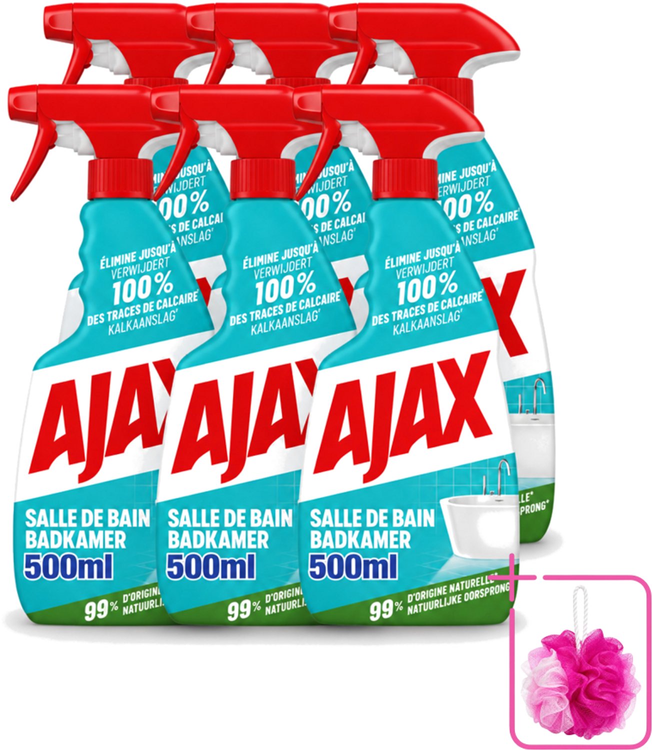 6 x Ajax – Badkamer Spray – 500 ml - Bulkverpakking - Badkamer reinigen - Douchemop - Kalk verwijderen