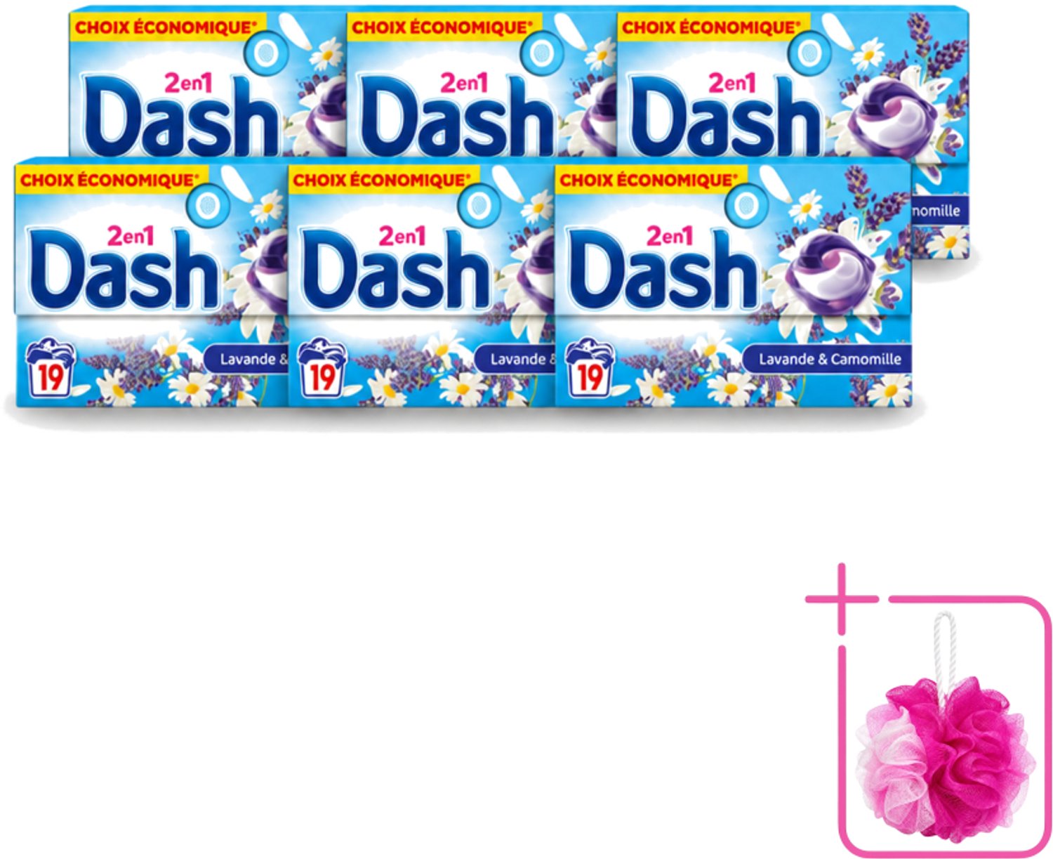 6 x Dash – Wasmiddel Pods 2-in-1 – Lavendel & Kamille – 19 Capsules - Bulkverpakking - Wasmiddel - Douchemop - Waspod