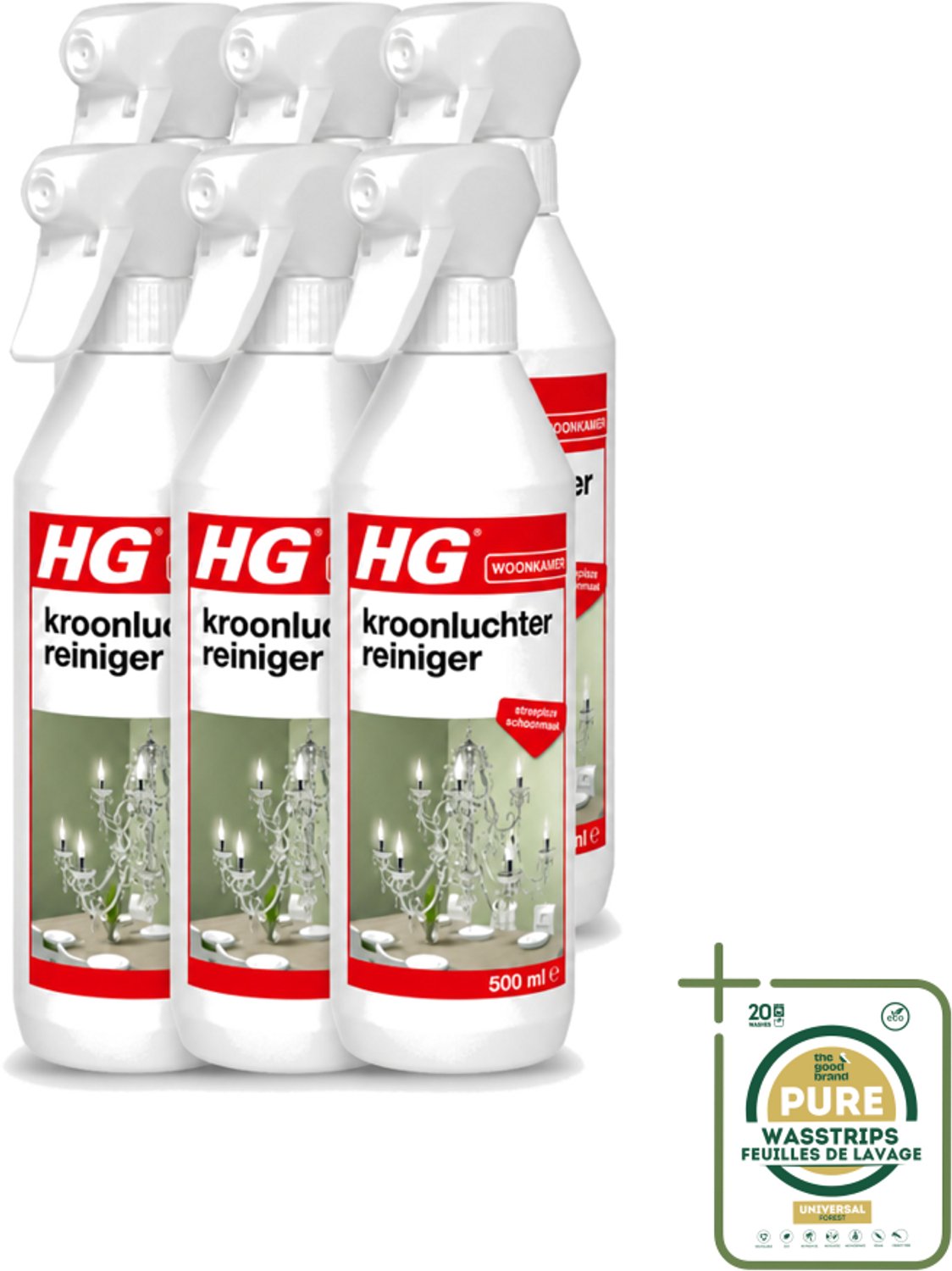 6 x HG - Kroonluchterreiniger - Streeploze Schoonmaak - 500 ml - Kroonluchter Reinigen - Koperen Reinigen - Messing Reinigen - Bronzen Reinigen - Vuil Verwijderen