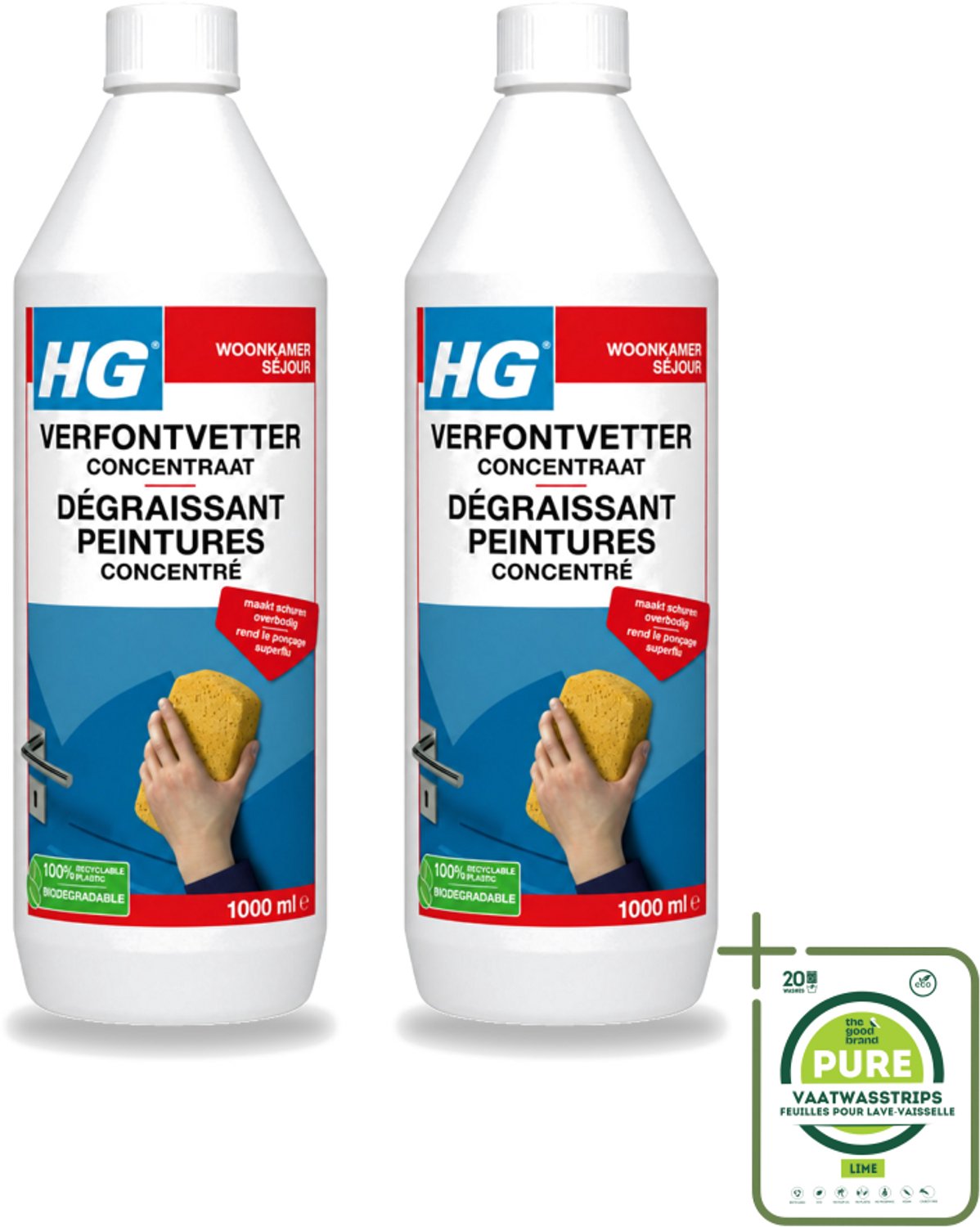 2 x HG - Verf Ontvetter Concentraat - Krachtige Ontvetter - 1L - Grootverpakking - Verf Ontvetter - Ontvettingsmiddel - Vetvrij Maken - Schilderen Voorbereiden - Schuren Vermijden