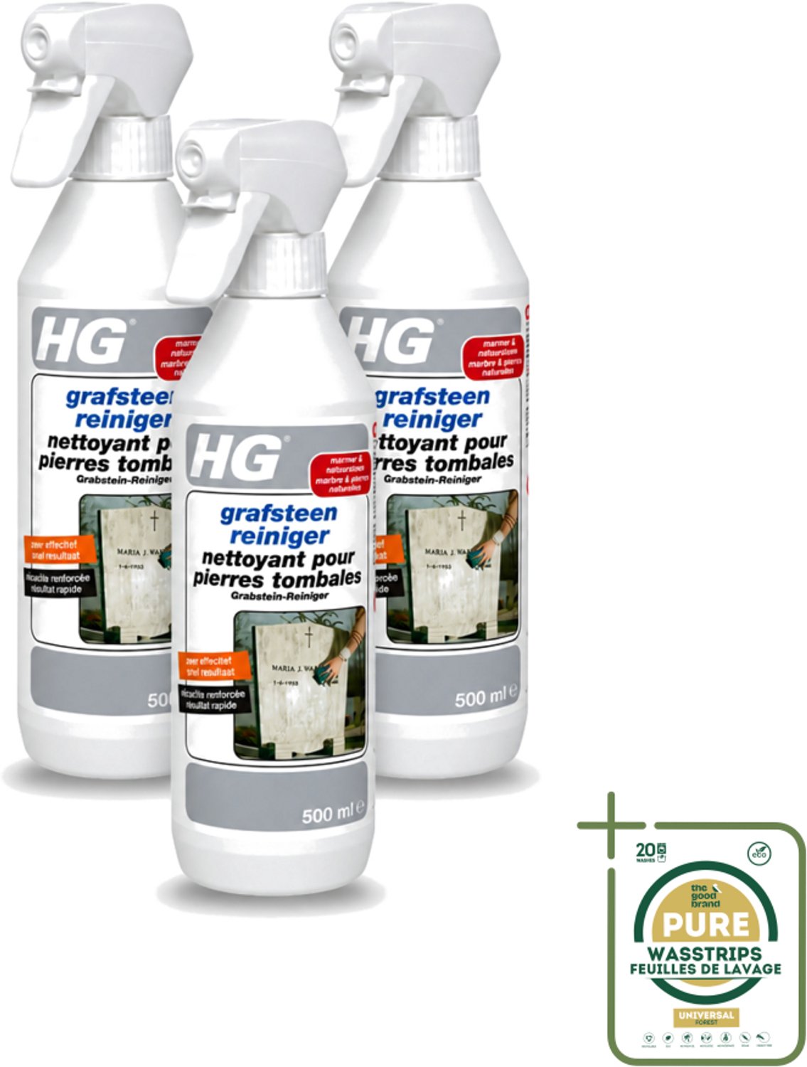 3 x HG - Grafsteenreiniger - Beschermt & Reinigt - 500 ml - Grafsteen Reinigen - Natuursteen Reinigen - Grafsteen Onderhoud - Grafsteen Reiniger - Grafsteen Behandelen