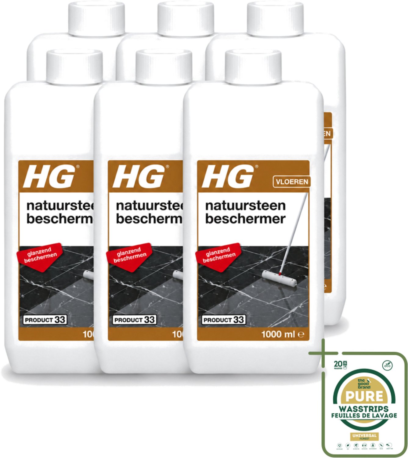 6 x HG - Natuursteen Beschermer - Glanzend Beschermen - Eenvoudig in Gebruik - 1L - Wasstrips - Natuursteen Beschermer - Natuursteen Beschermfilm - Slijtage Bescherming - Zuur Bescherming - Anti-slipeffect