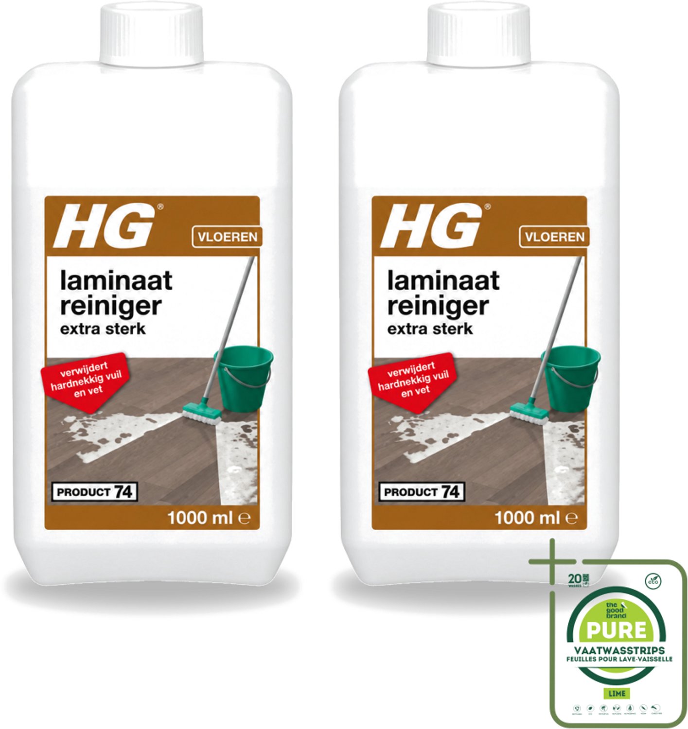 2 x HG - Laminaat, Vinyl & PVC Reiniger - Extra Sterk - Verwijdert Hardnekkig Vuil & Vet - 1L - Grootverpakking - Vaatwasstrips - Laminaatreiniger - Laminaat Reinigen - Vuil Verwijderen - Vet Verwijderen - Laminaat Beschermer Verwijderen