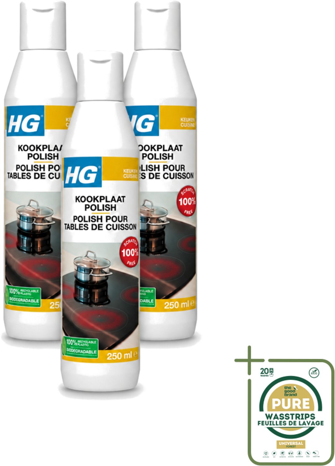 3 x HG - Kookplaatreiniger Polish - Verwijdert Veilig & Effectief Vuil - Beschermende Glans - 250 ml - Kookplaat Reinigen - Vet Verwijderen - Kalk Verwijderen - Kookranden Verwijderen - Inductieplaat Reinigen