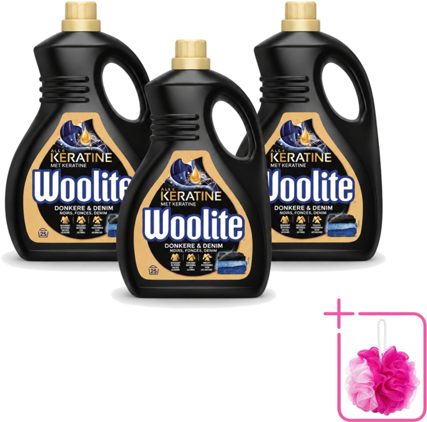 3 x Woolite Dark - Vloeibaar Wasmiddel - Met Keratine - Donkere & Denim Was - 25 Wasbeurten - 1,5L - Bulkverpakking - Donker wasmiddel - Douchemop - Denim wasmiddel