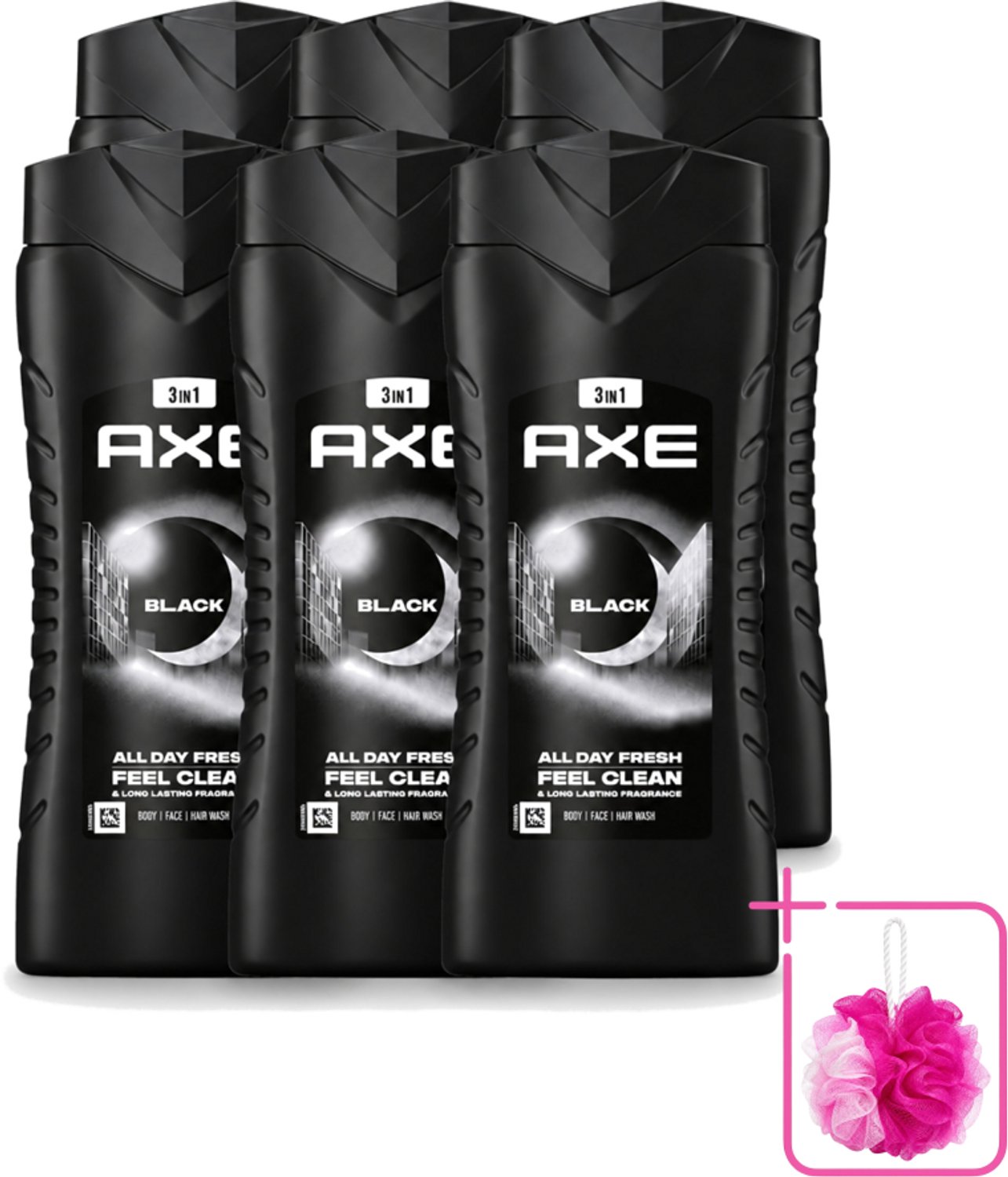 6 x Axe XL - 3-in-1 Douchegel - Black - Frozen Pear & Cedarwoord - 12hrs Long Lasting Scent - 400 ml - Bulkverpakking - Douchegel - Douchemop - Lichaam