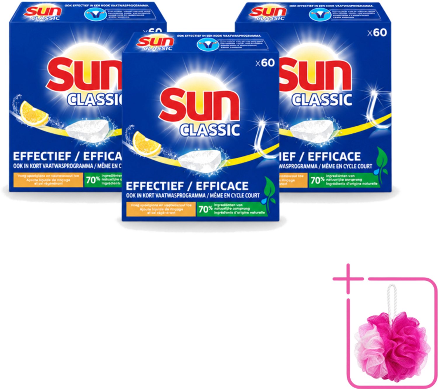 3 x Sun Classic - Vaatwastabletten - Voordeelverpakking - Citroen - 60 Tabletten - Bulkverpakking - Vaatwastabletten - Douchemop - Citroengeur