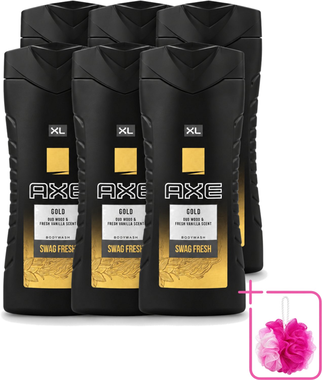 6 x Axe XL - Douchegel - Gold - Oud Wood & Fresh Vanilla - Swag Fresh - 400 ml - Bulkverpakking - Douchegel - Douchemop - Geur