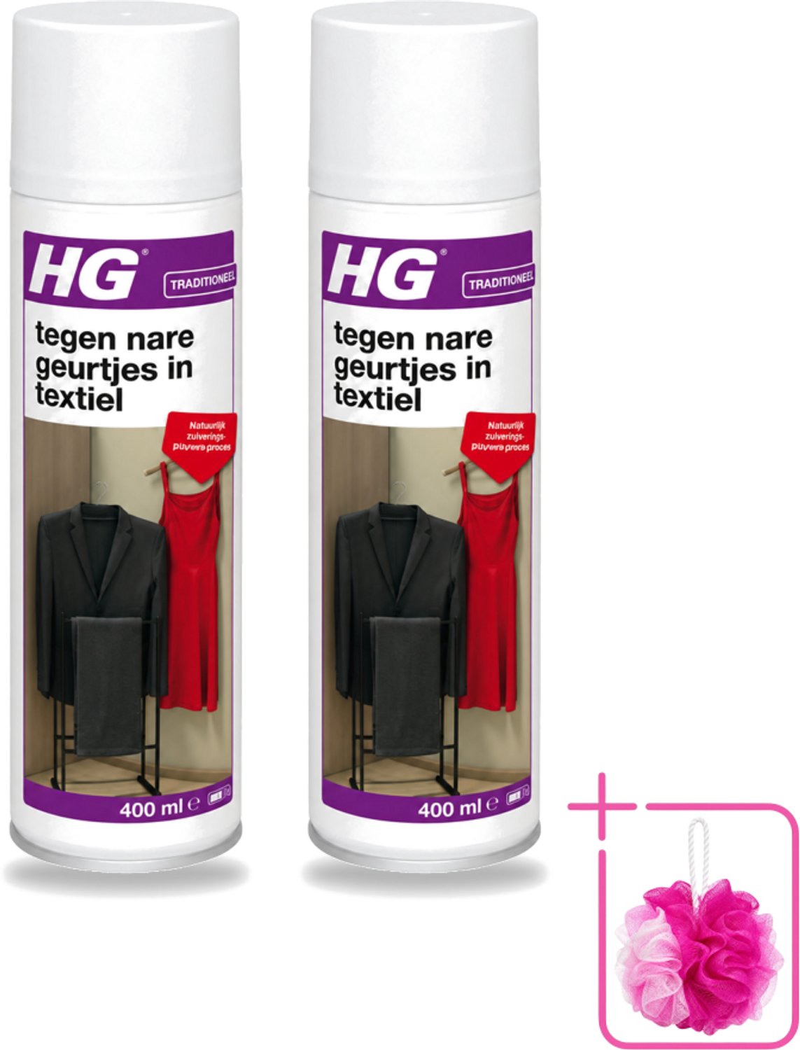 2 x HG - Tegen Nare Geurtjes In Textiel - Natuurlijk Zuiveringsproces - Veilig Voor Alle Textiel - 400 ml - Bulkverpakking - Geurverwijdering textiel - Douchemop - Stankmoleculen oplossen