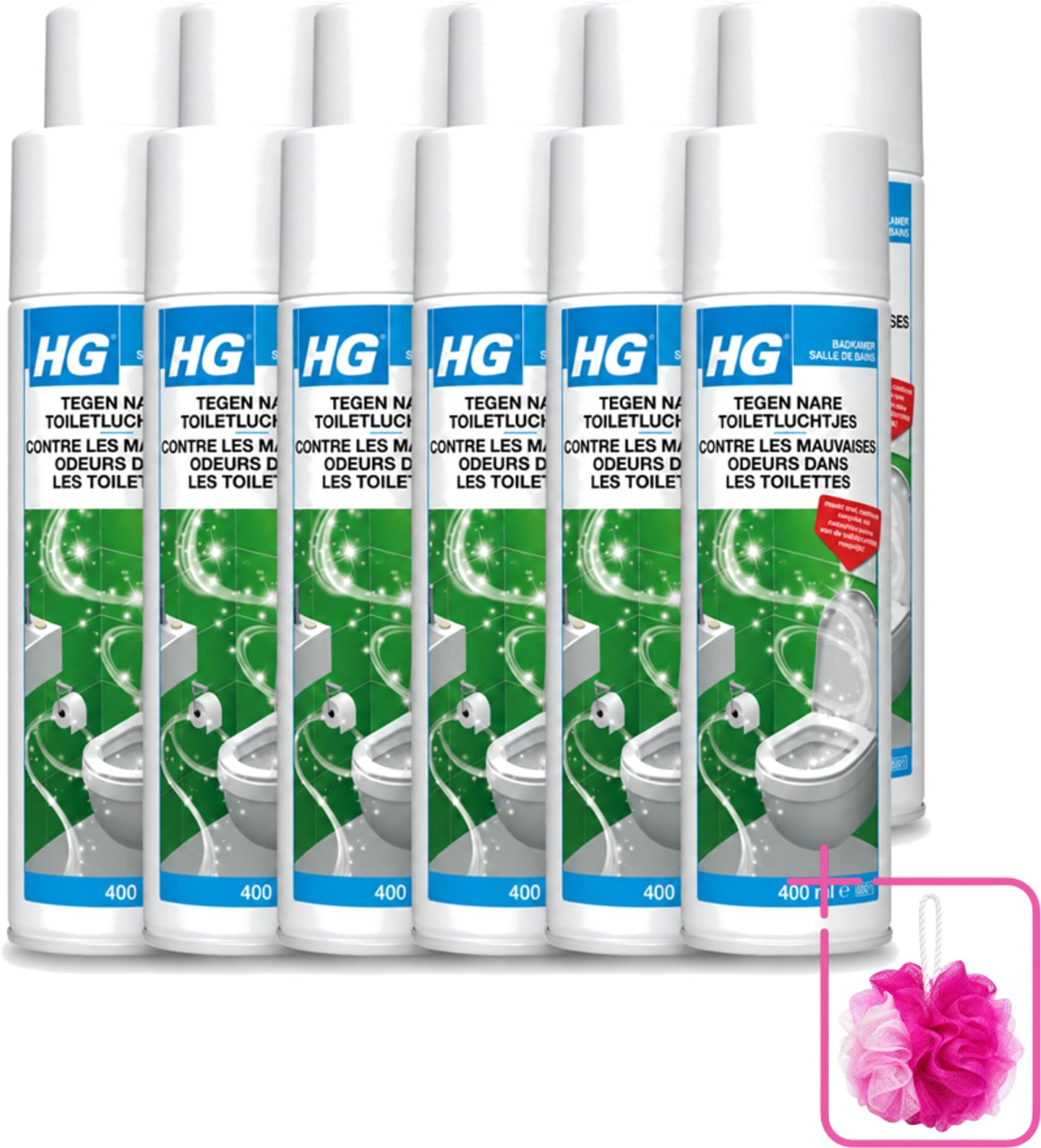 12 x HG - Tegen Nare Toiletluchtjes - Neutraliseert Alle Luchtjes - Natuurlijk Zuiveringsproces - 400 ml - Bulkverpakking - Toiletlucht neutraliseren - Douchemop - Nare geur weg