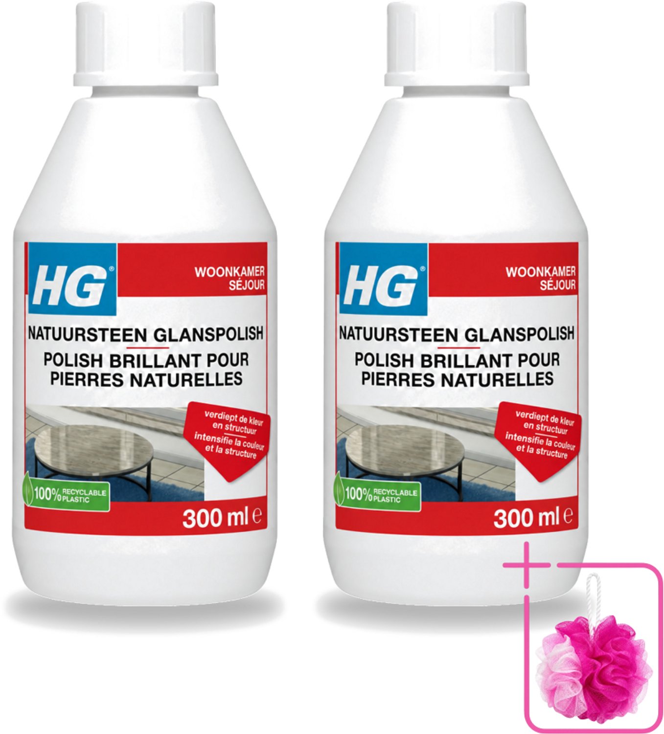 2 x HG - Natuursteen Glans Polish - Kleur & Structuur Verdiepend - 300 ml - Bulkverpakking - Natuursteen polish - Douchemop - Glanspolish