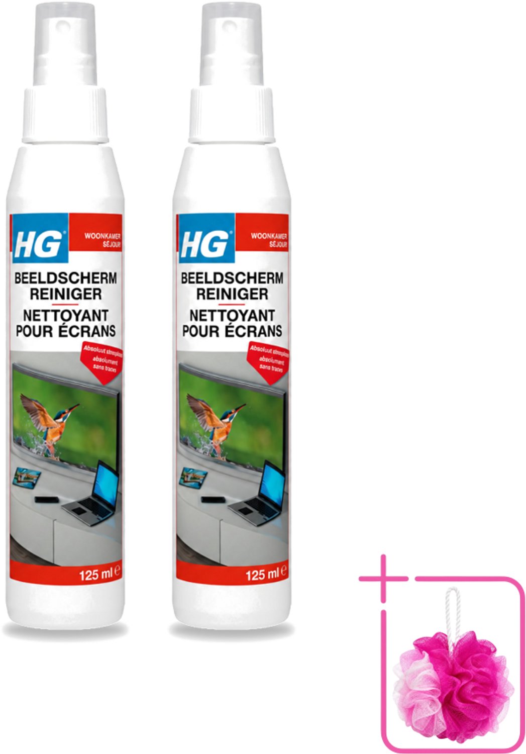 2 x HG - Beeldschermreiniger - Voor Streepvrije Schermen - 125 ml - Bulkverpakking - Beeldscherm reinigen - Douchemop - Scherm reinigen