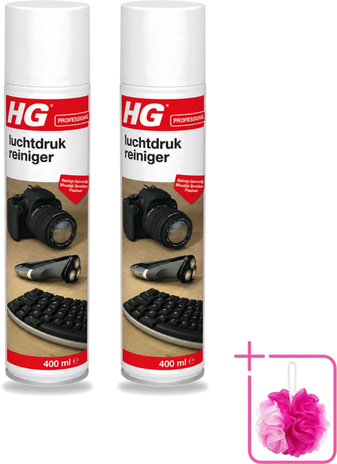 2 x HG - Luchtdrukreiniger - Reinigt Eenvoudig Moeilijk Bereikbare Plaatsen - 400 ml - Bulkverpakking - Luchtdrukreiniger - Douchemop - Stof verwijderen
