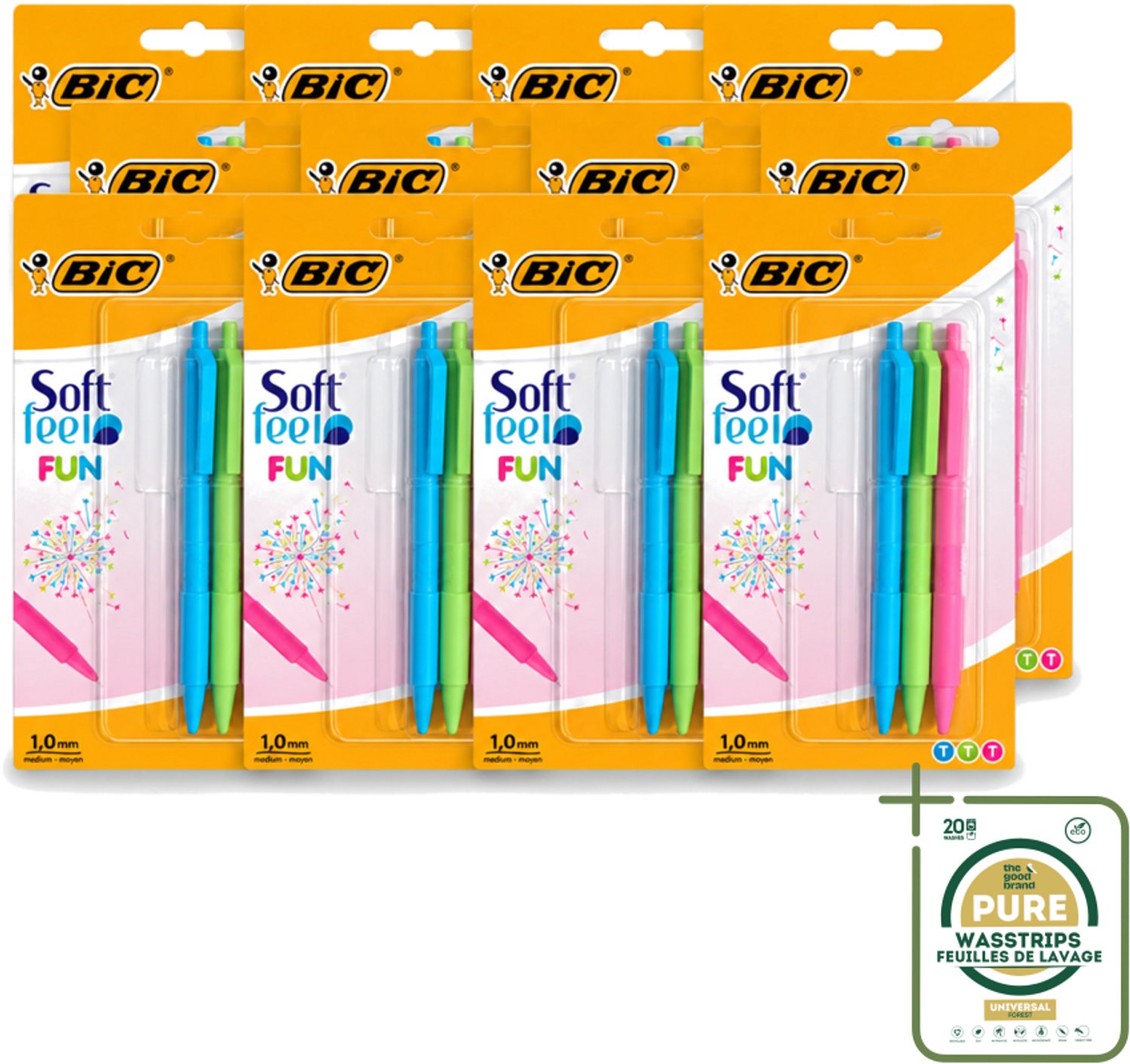 12 x BIC - Balpennen - Lichtgroen, Lichtblauw & Roze - Intrekbaar - 3 Balpennen - Wasstrips - Balpen - Intrekbare Balpen - Schrijfpen - Schrijfervaring - Schrijfpen Voor School