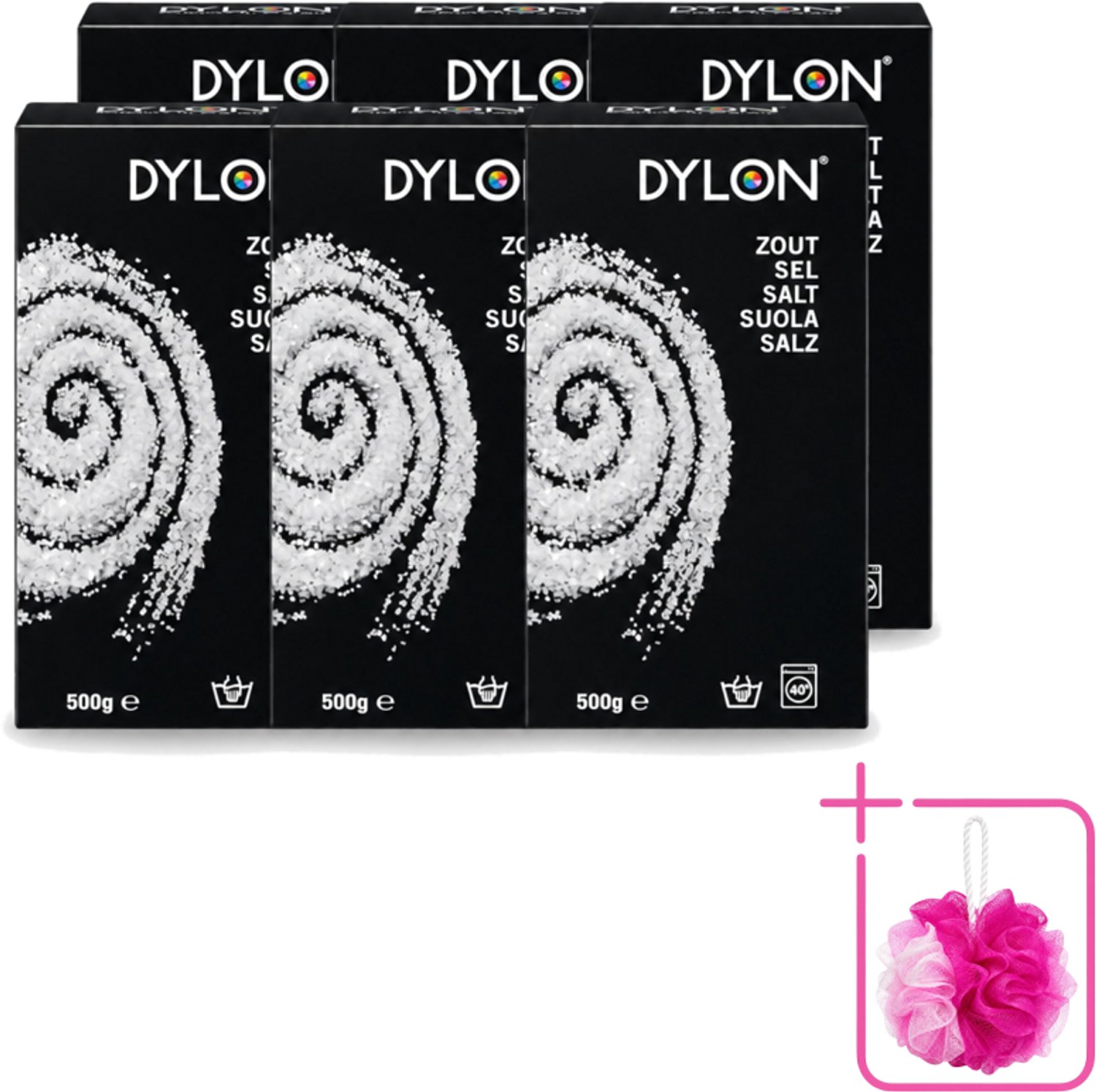 6 x Dylon - Zout - Voor Handwas Textielverf - Optimale Kleurresultaten - 500g - Bulkverpakking - Textielverf - Douchemop - Handwas