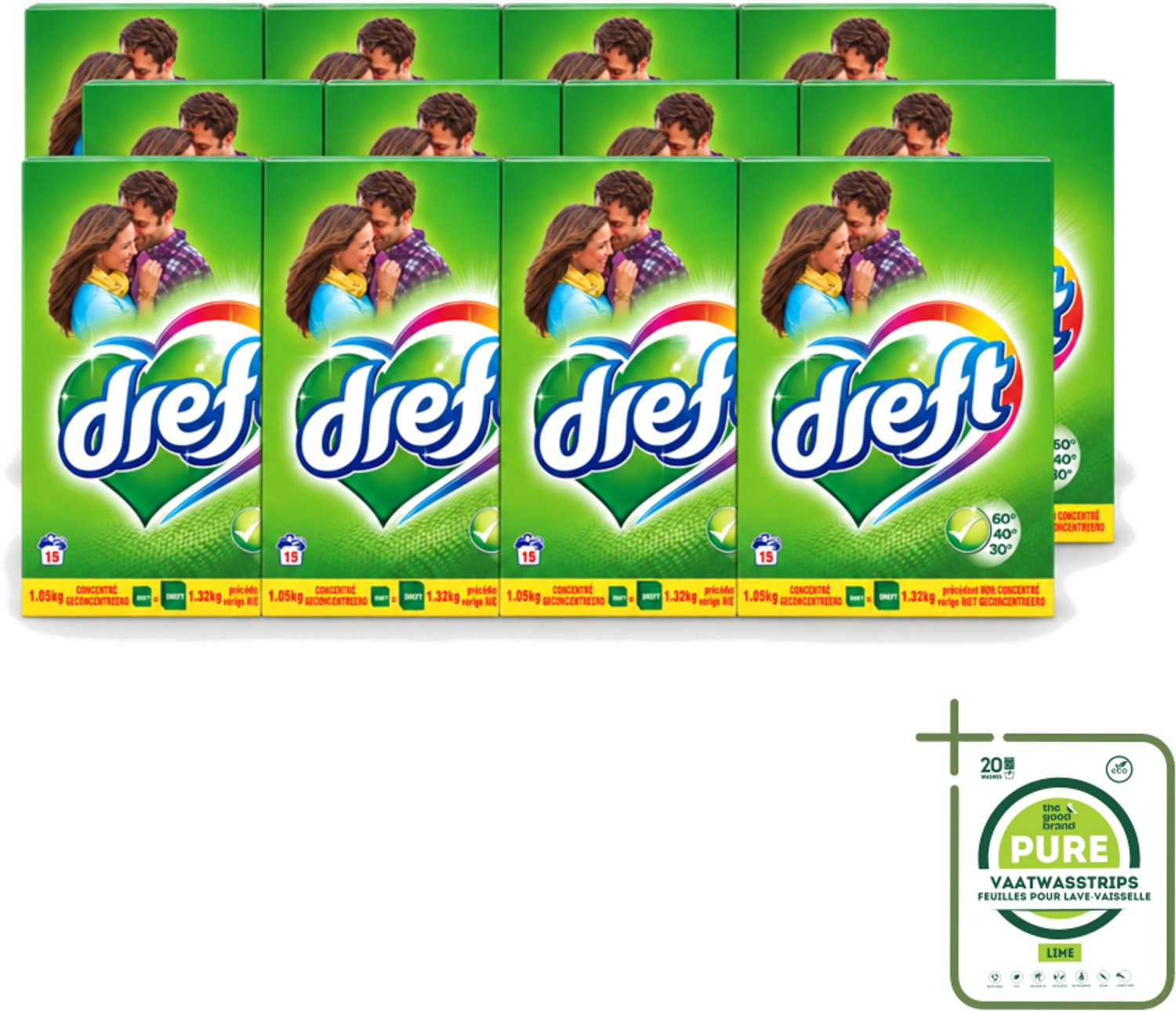 12 x Dreft - Waspoeder - Witte en Gekleurde Was - Original - 15 Wasbeurten - Grootverpakking - Vaatwasstrips - Waspoeder - Kleurbescherming - Witte Was - Gekleurde Was - Reiniging
