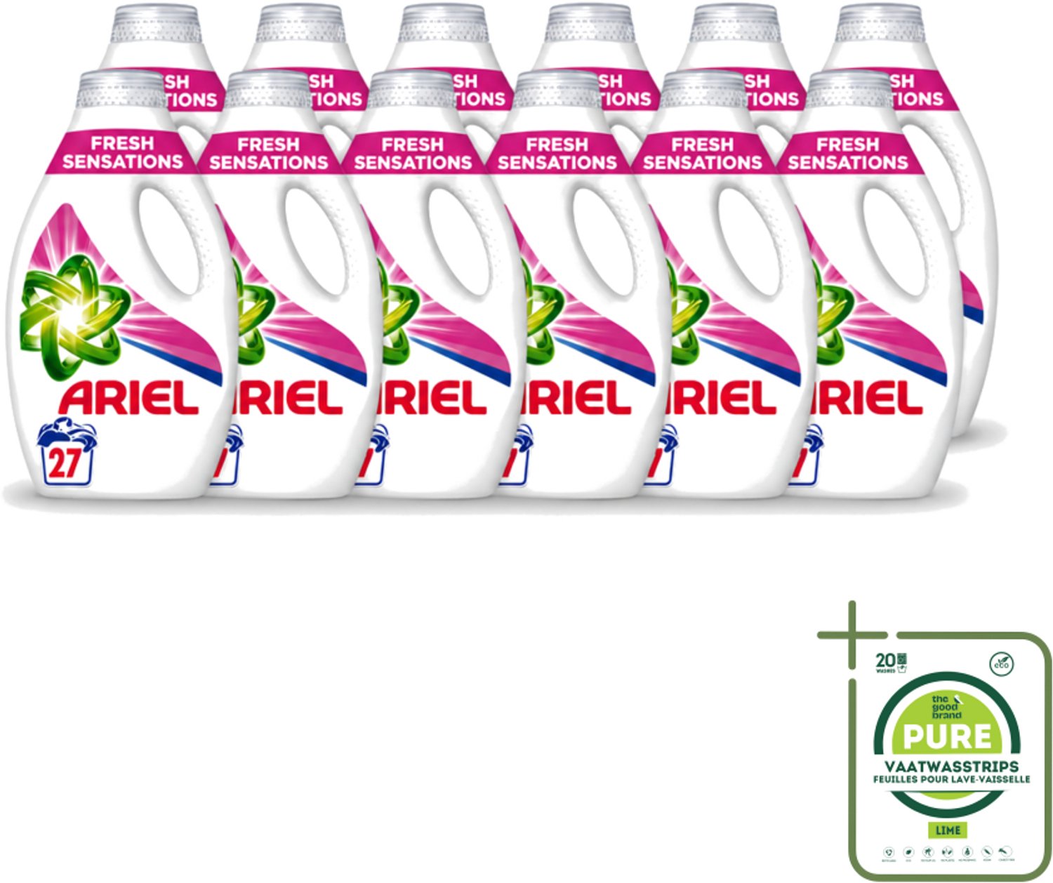 12 x Ariel Original - Fresh Sensations - Vloeibaar Wasmiddel - Witte en Lichtgekleurde Was - 27 Wasbeurten - Grootverpakking - Vaatwasstrips - Vloeibaar Wasmiddel - Frisse Geur - Reiniging - Wasbeurt - Witte Kleding