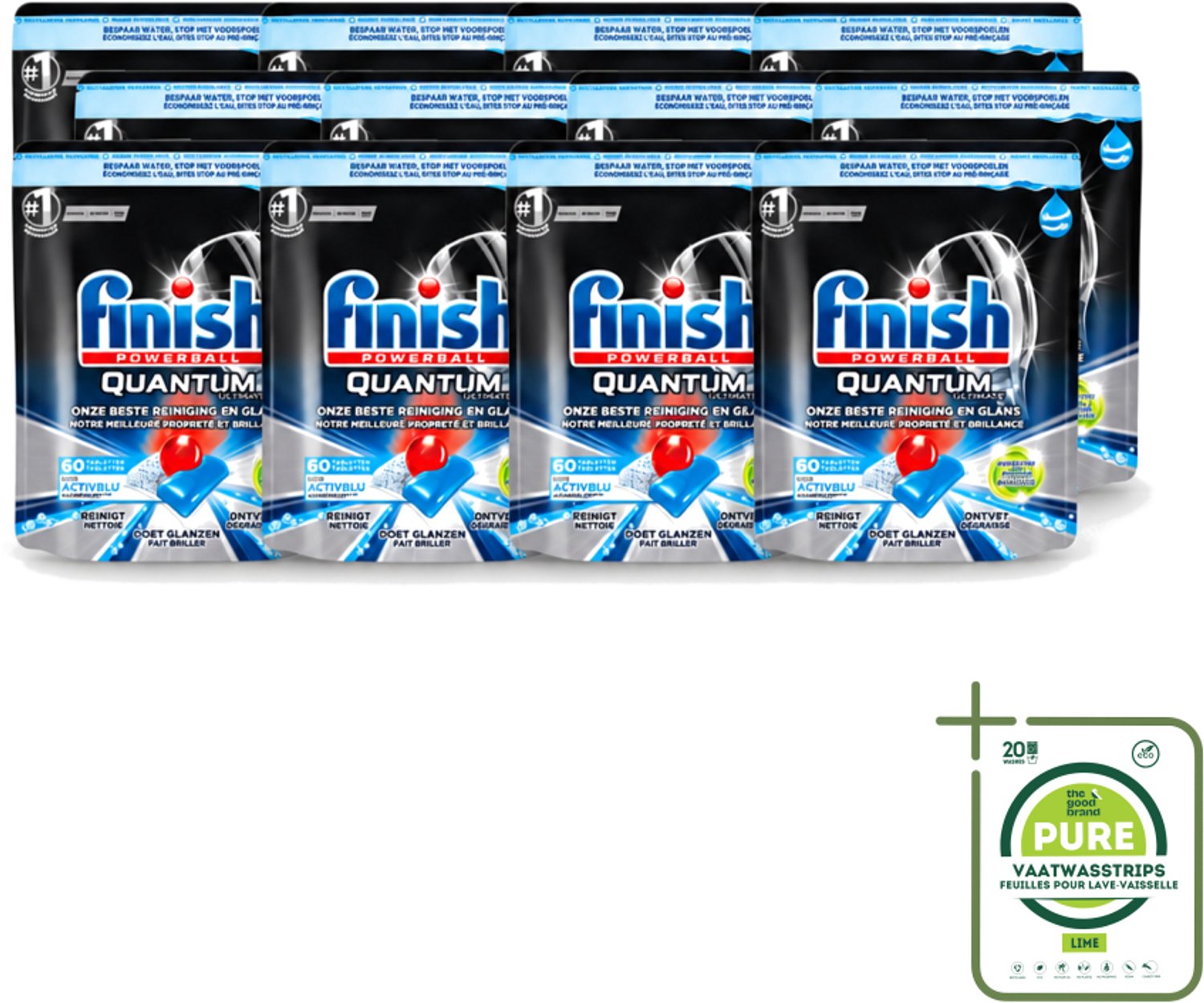 12 x Finish Powerball - Quantum Ultimate - Vaatwastabletten - Ontvetter - 60 Tabletten - Grootverpakking - Vaatwasstrips - Vaatwasmiddel - Vaatwastablet - Ontvetter - Vaat Reinigen - Vaatwasser