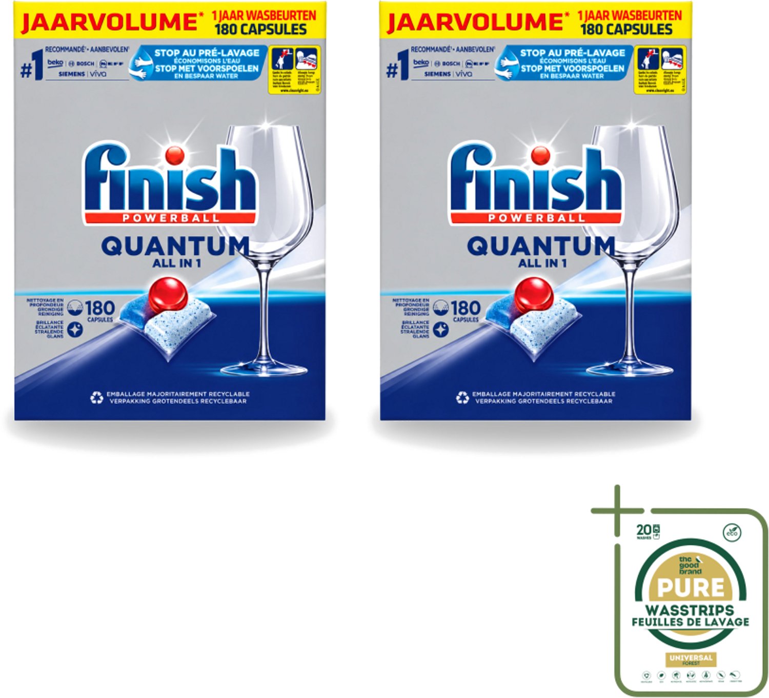 2 x Finish Powerball - Quantum All in 1 - Vaatwastabletten - 180 Tabletten - Wasstrips - Vaatwassen - Vaatwastabletten - Vaatwasmiddel - Vaatwasmiddel Tabletten - Vaatwasmiddel Quantum