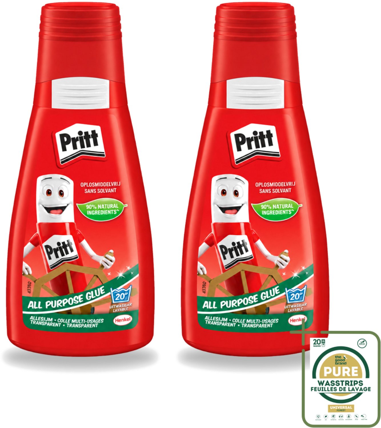 2 x Pritt - Alleslijm - Uitwasbaar - 90% Natuurlijke Ingrediënten - 100g - Wasstrips - Lijm - Knutsel - Reparatie - Kindvriendelijk - Veilig