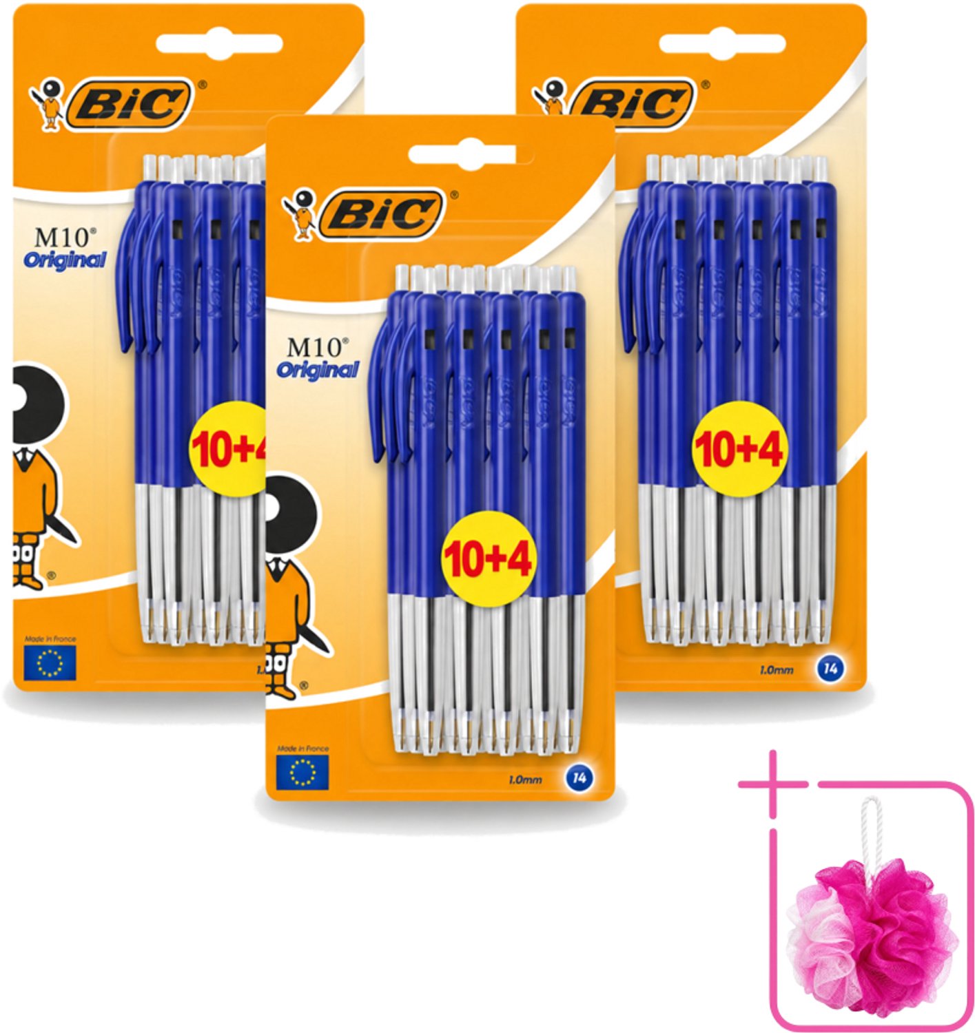 3 x BIC - M10 Original - Balpennen met Kliksysteem - Blauw - 1 mm Punt - 14 Pennen - Bulkverpakking - Balpen - Douchemop - Schrijfset