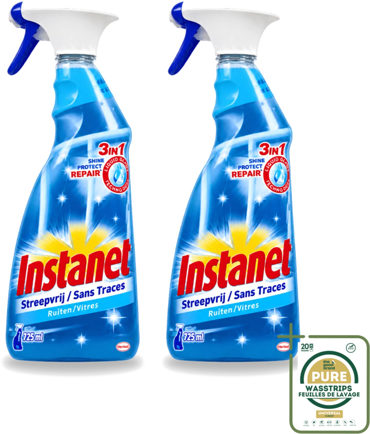 2 x Instanet - Ruitenreiniger - Streepvrij - 3in1 Spray - 725 ml - Ruitenreiniger - Streepvrije Ruiten - Ruiten Reinigen - Ruiten Reinigingsalcohol - 3-in-1 Ruitenreiniger
