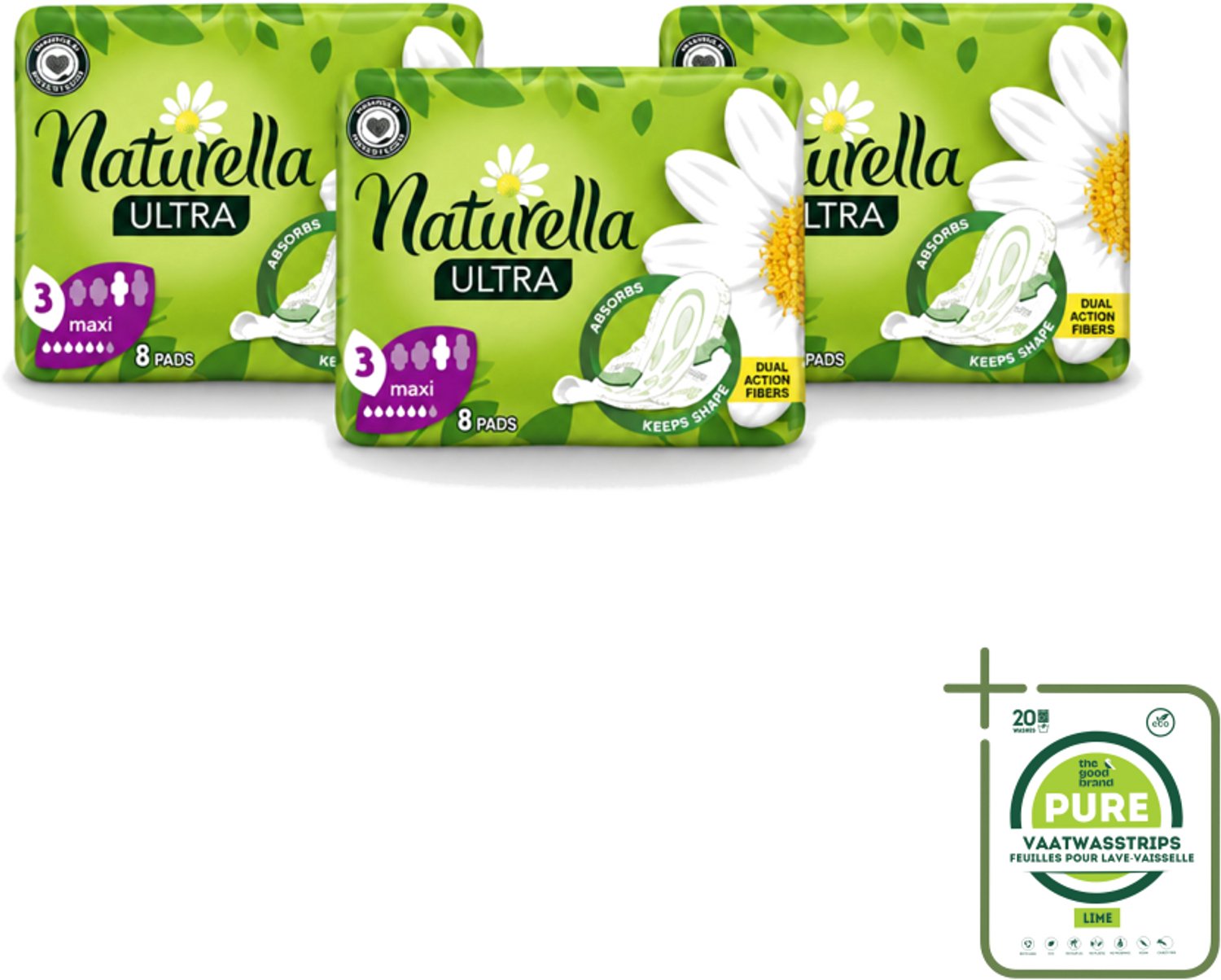 3 x Natur'ella - Ultra - Maandverband - Maxi - 8 Pads - Grootverpakking - Maandverband - Menstruatie - Menstruatiebescherming - Menstruatiekanaal - Menstruatiekanaal