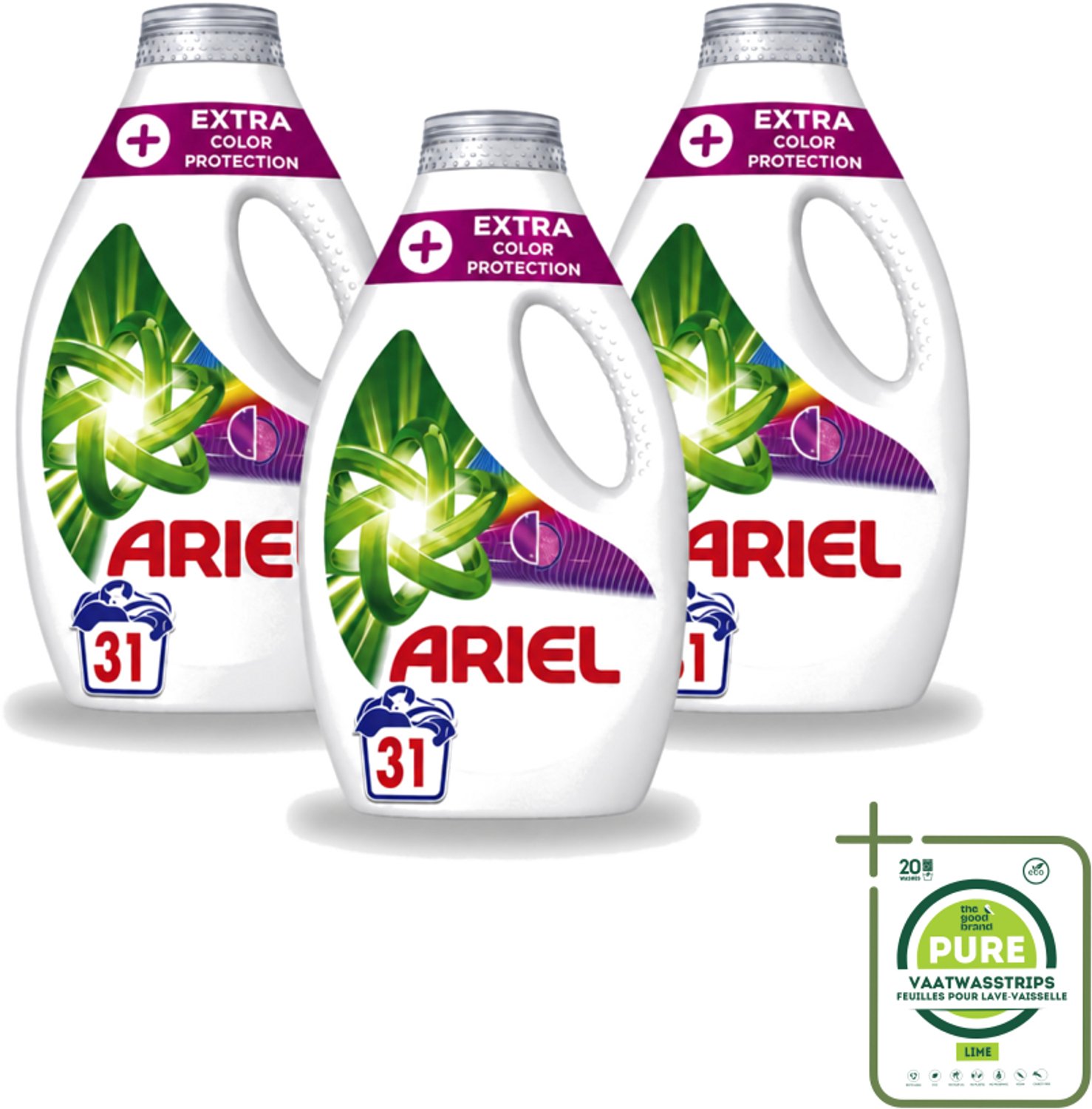 3 x Ariel Original - Extra Kleurbescherming - Vloeibaar Wasmiddel - Gekleurde Was - 31 Wasbeurten - Grootverpakking - Vaatwasstrips - Kleurbescherming - Wasmiddel - Gekleurde Was - Koud Wassen - Vezelverjonging