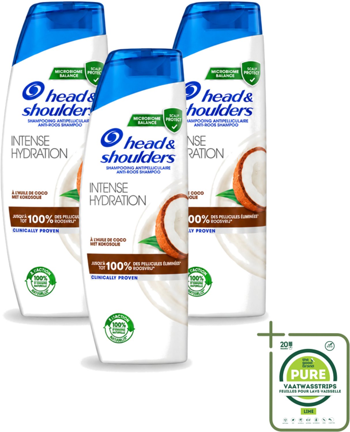 3 x Head & Shoulders - Anti-Roos Shampoo - Intense Hydration - Met Kokosolie - 285 ml - Grootverpakking - Vaatwasstrips - Anti-roos Shampoo - Roosvrij Haar - Gezonde Hoofdhuid - Kokosolie Shampoo - Hydraterend Shampoo