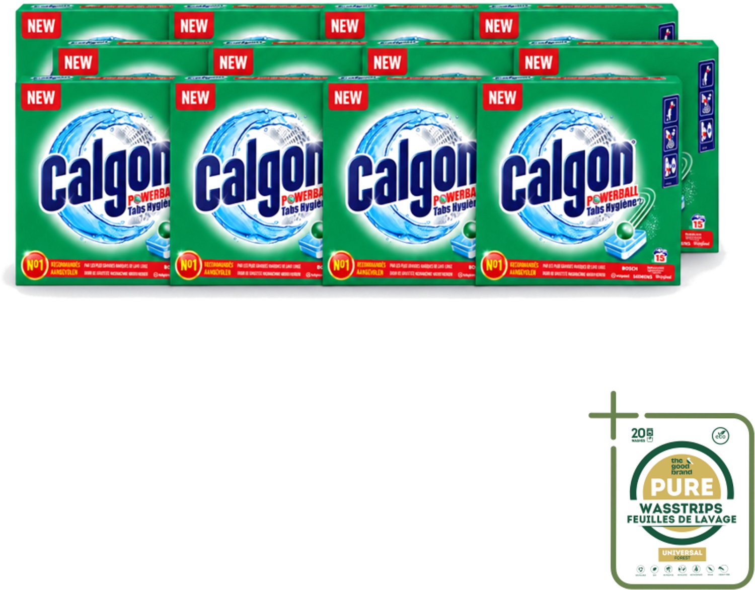 12 x Calgon - Wasmachinereiniger - Tegen Kalk - 15 Tabletten - Wasstrips - Wasmachine Reinigen - Kalkvoorkomen - Wasmachine Beschermen - Wasmachine Onderhouden - Wasmachine Tabletten