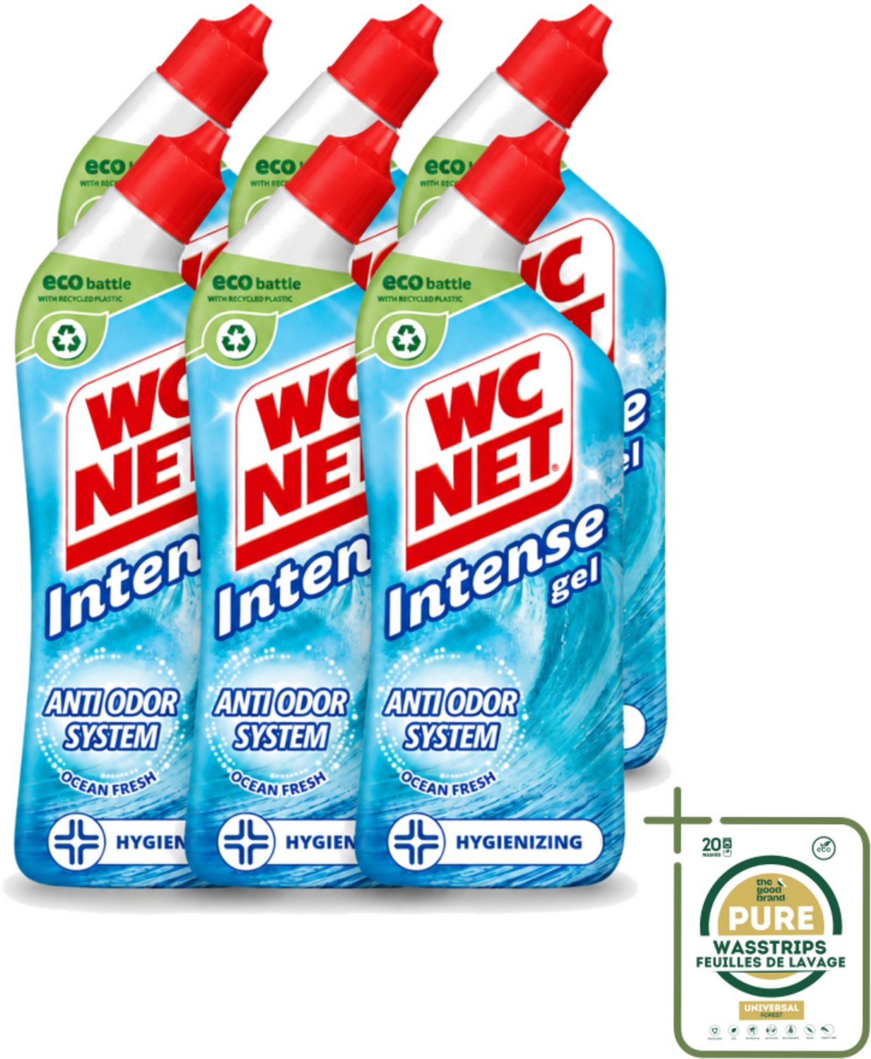 6 x WC Net - Toiletreiniger - Gel - Ocean Fresh - Verwijderd Geuren - 750 ml - Wasstrips - WC Net - Toilet Reinigen - Geur Verwijderen - Oceaangeur - Anti-geur