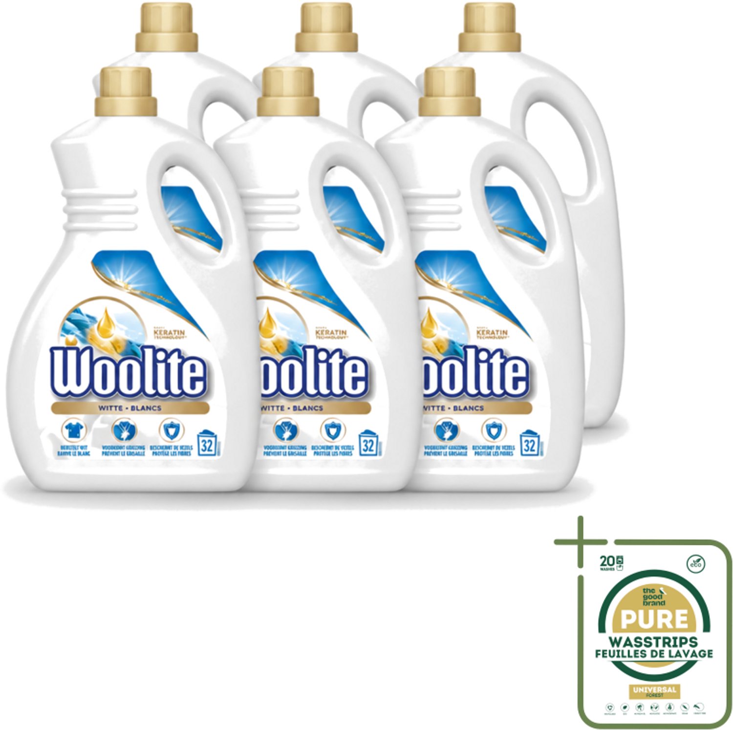 6 x Woolite White - Vloeibaar Wasmiddel - Met Keratine - Witte Was - 32 Wasbeurten - 1,9L - Wasstrips - Wasmiddel Wit - Keratine Wasmiddel - Witte Was - Witte Kleding - Wasbeurten