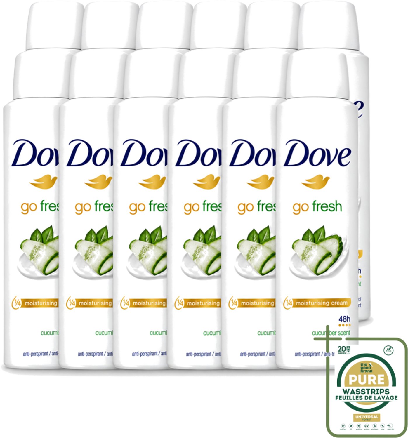 12 x Dove Go Fresh - Deospray - Komkommer - 150 ml - Wasstrips - Dove Go Fresh Deospray - Komkommer - Geur - Deodorant - Transpiratie